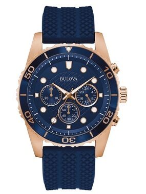Men's Chronograph Classic Navy Silicone Strap Watch Bulova 43mm